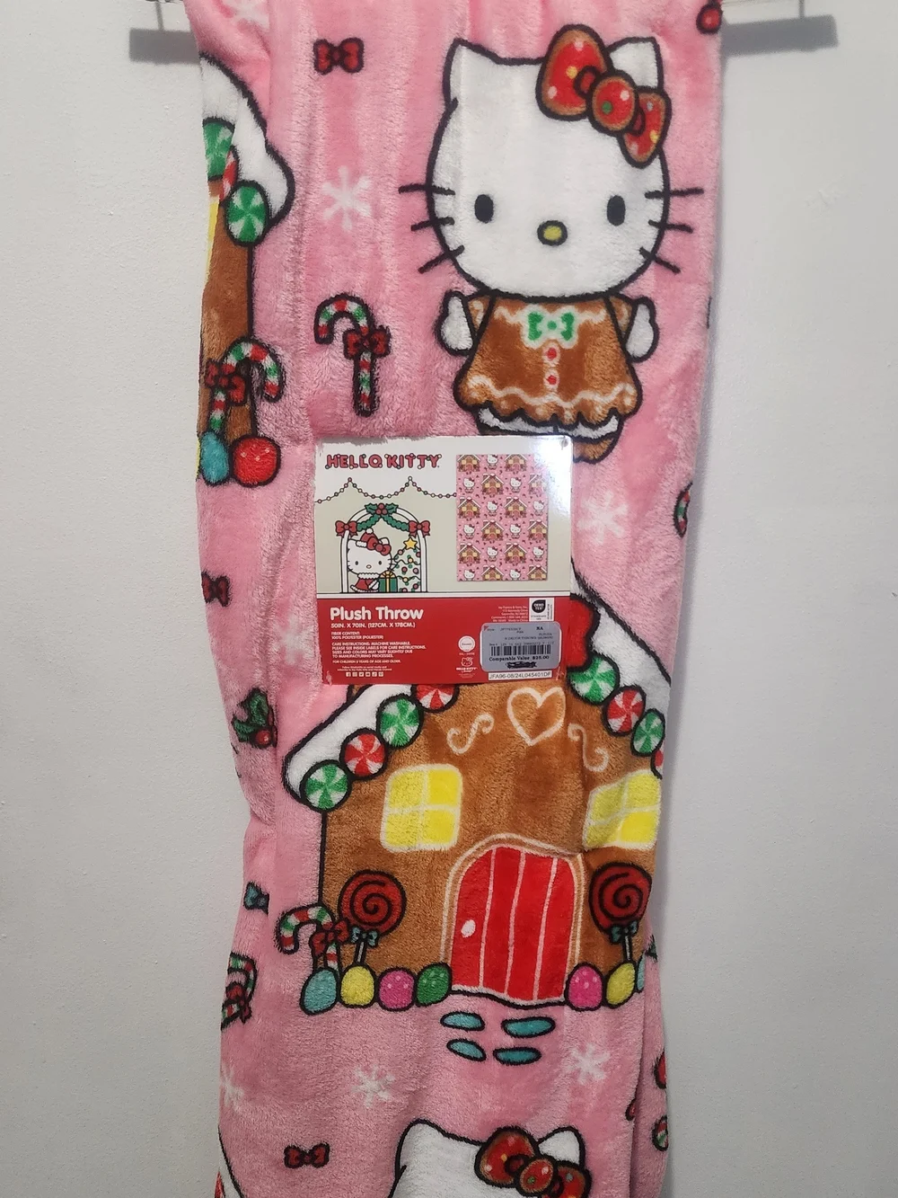 Hello Kitty Gingerbread House Plush Throw NWT